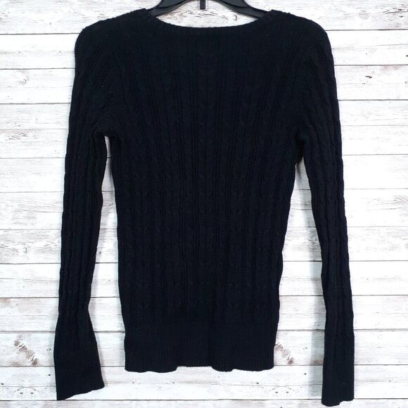 St Johns Bay Womens Cable Knit Sweater S Fitted Black Long Sleeve 269A - Picture 3 of 6